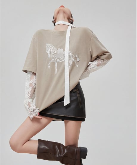 Lace Sleeve Layered Graphic Tee