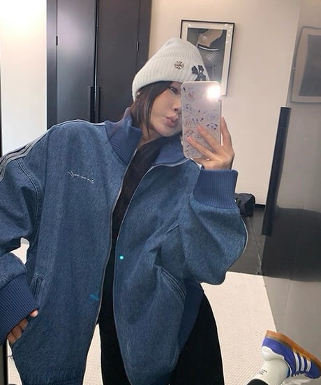 Oversized Track Line Denim Jacket  / 2colors