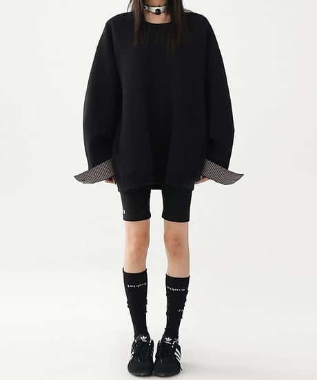 Checkered Cuff Oversized Sweatshirt Pullover  / 2colors