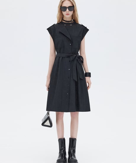 Trench Coat-Style Sleeveless Shirt Dress