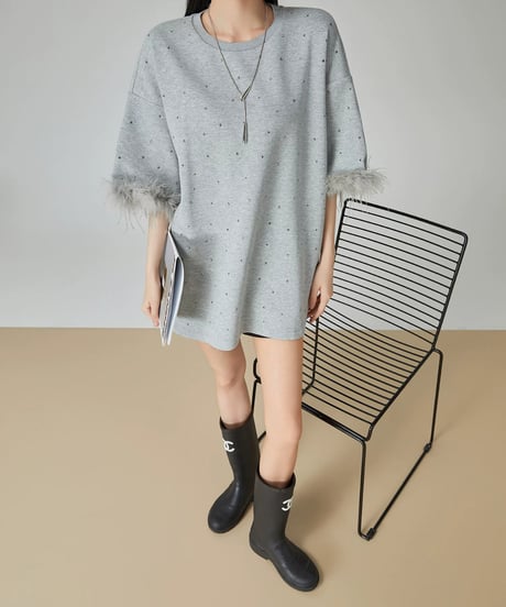 Bijou Embellished Feather Sleeve Mini Dress