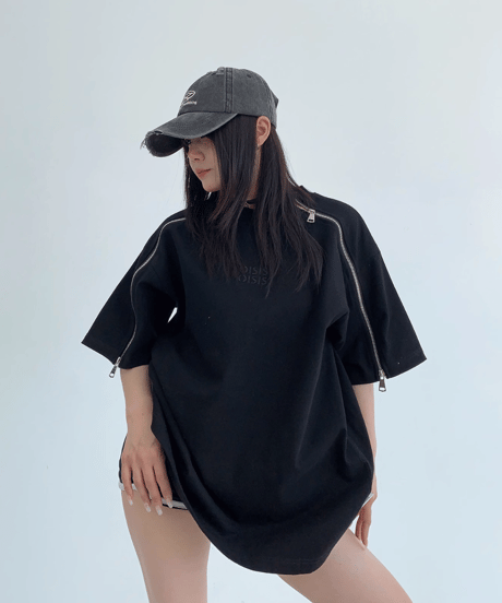 Shoulder Zip Oversize Tee  / 2colors