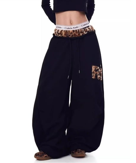 Leopard Patchwork Loose Sweat Pants / 2colors