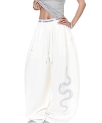 Snake Rhinestone Wide Curve Sweat Pants / 2colors
