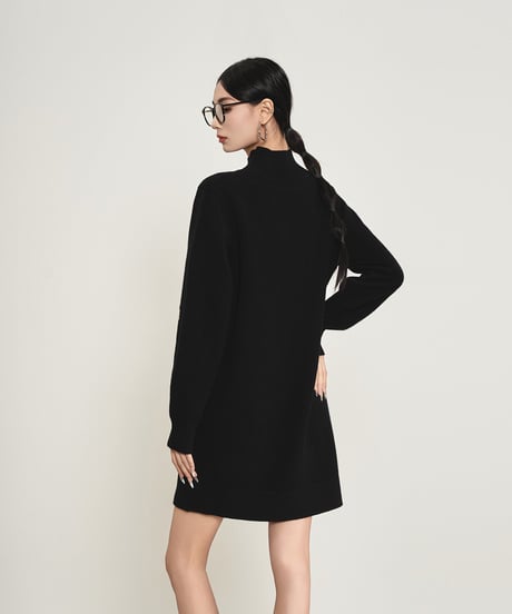 Big Flower Print Mock Neck Knit Mini Dress