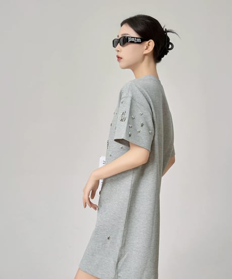 Crystal Bijou Mini T-Shirt Dress / 2colors