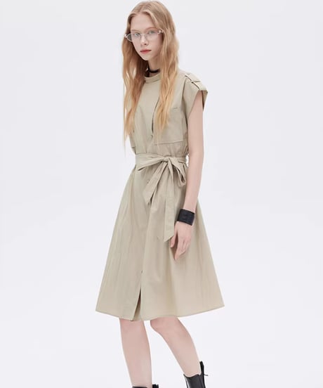 Flap Pocket French Sleeve Shirt Dress