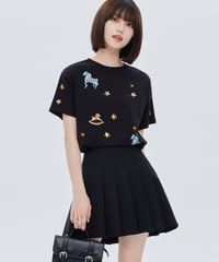 Playful Horse Motif Embroidered Short-Sleeve T-shirt