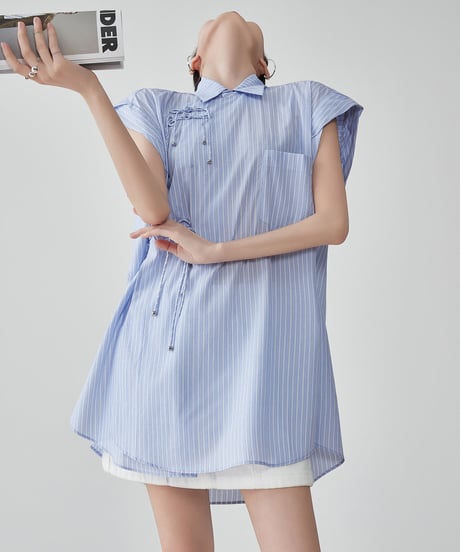 Multi-Tie Striped Cap-Sleeve Shirt