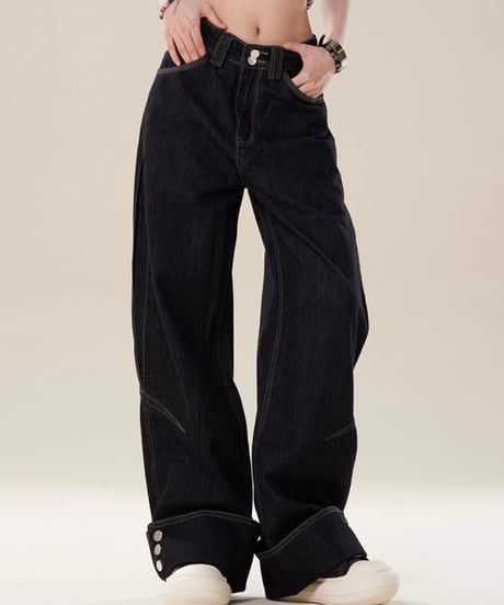 Loose Straight High-Waist Wide Denim Pants