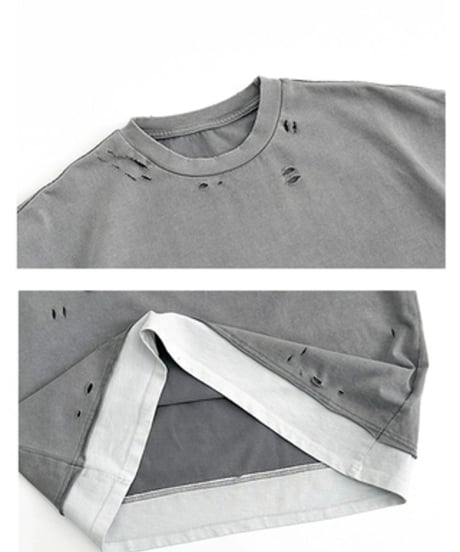 Layered Damage Processed Oversized T-shirt / 2colors