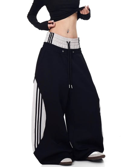Layered Wide Sweat Track Pants / 2colors