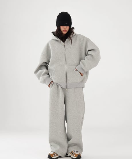 Oversized Zip Hoodie & Wide Sweatpants Setup  / 2colors