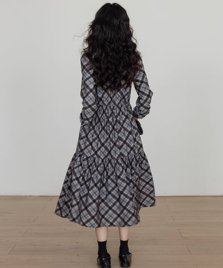 Check Tiered Long Onepiece  / 3colors
