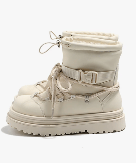 Platform Belted Lace-up Boots / 3colors