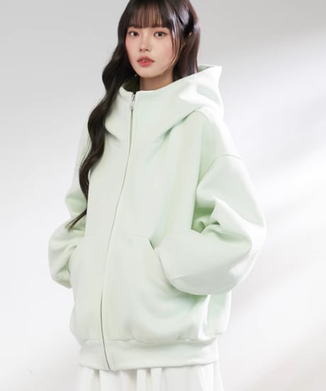 Oversized High Neck Zip Hoodie / 5colors