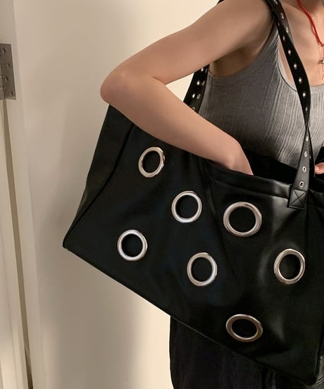 PU Leather Eyelet Large Tote Bag