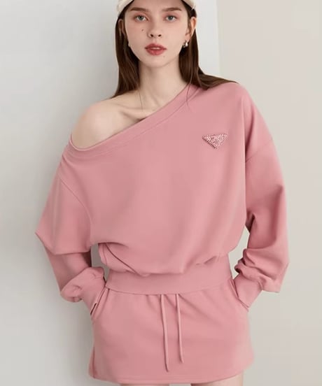 One Shoulder Sweatshirt & Mini Skirt  / 2colors