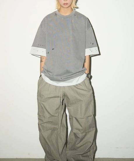 Layered Damage Processed Oversized T-shirt / 2colors
