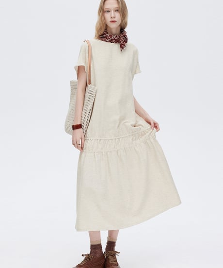 Lyocell Cotton Linen Relaxed Gathered Long Dress