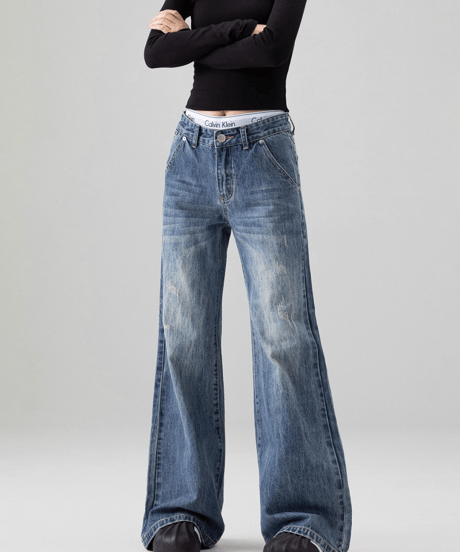 Vintage Wash Flare Wide Denim Pants  / 2colors