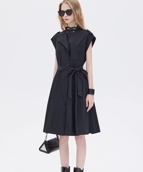 Trench Coat-Style Sleeveless Shirt Dress