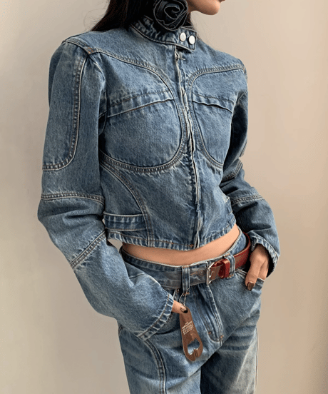 Vintage Mock Neck Denim Setup