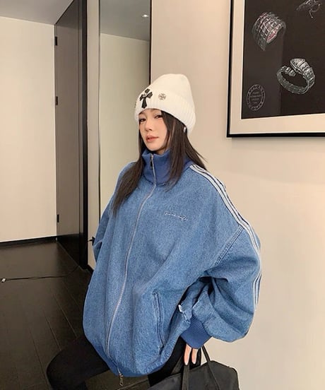 Oversized Track Line Denim Jacket  / 2colors