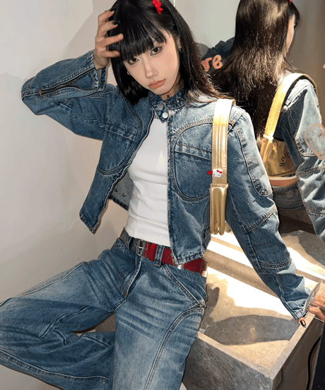 Vintage Mock Neck Denim Setup