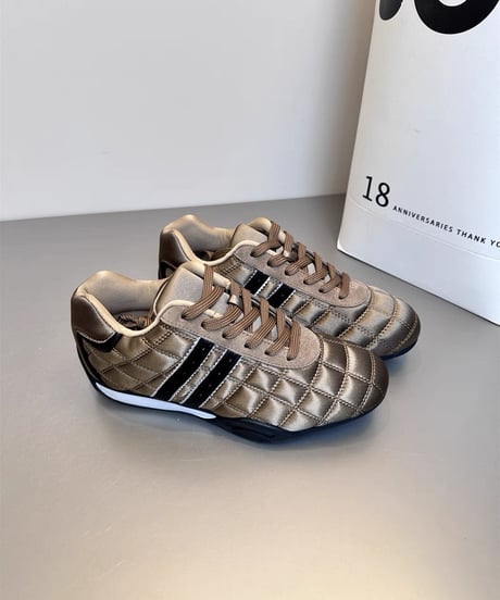 Quilted Low-Cut Lace-Up Sneakers / 4colors