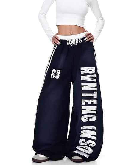 Double-waist Layered Lettering Sweat Pants / 2colors