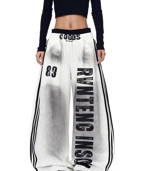 Double-waist Layered Lettering Sweat Pants / 2colors