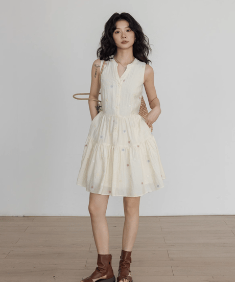 Sleeveless Tiered Shirt Dress  / 3colors