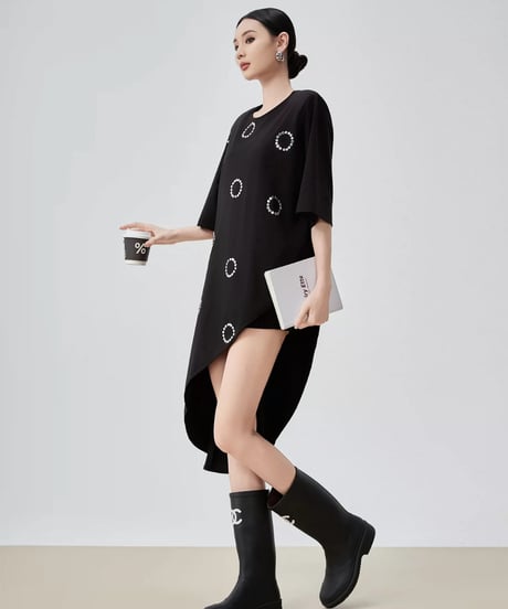 Asymmetry Dot Motif T-Shirt Dress