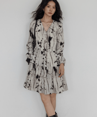 Monotone Tie-Dye Tiered Dress