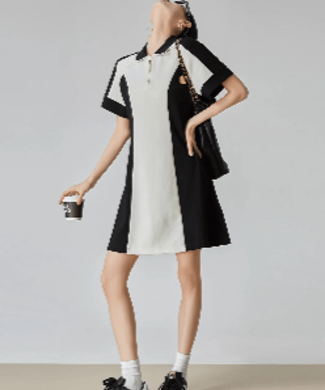 Monochrome Line Polo Dress