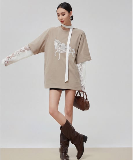 Lace Sleeve Layered Graphic Tee
