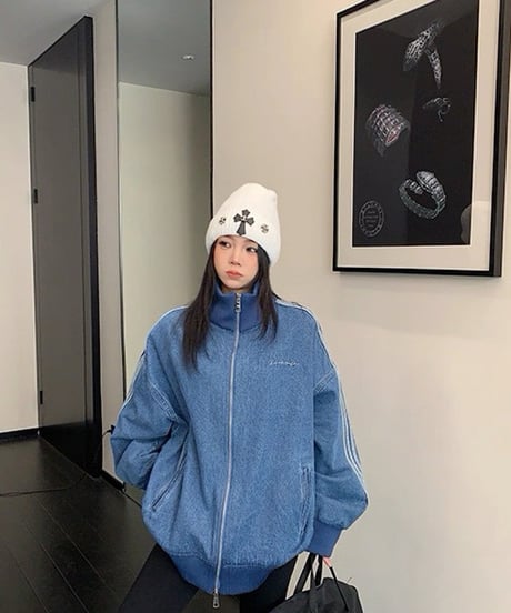 Oversized Track Line Denim Jacket  / 2colors