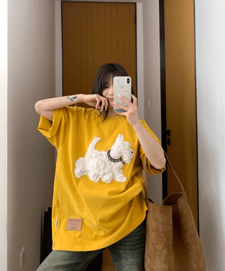 Dog Sagara Embroidery Oversized T-Shirt  / 3colors
