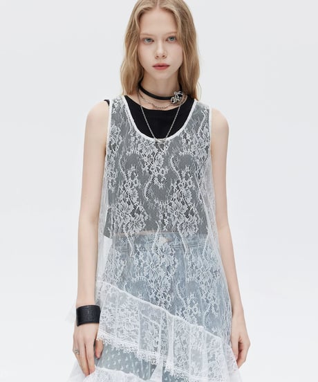 Asymmetric Lace Patchwork Layered Dress