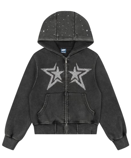 Rhinestone Star Vintage Zip-up Hoodie