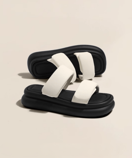 Double Strap Puffy Flat Sandals / 3colors
