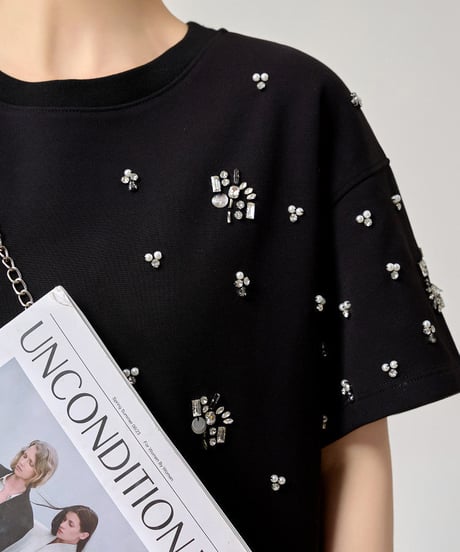 Rhinestone T-shirt Dress  / 2colors
