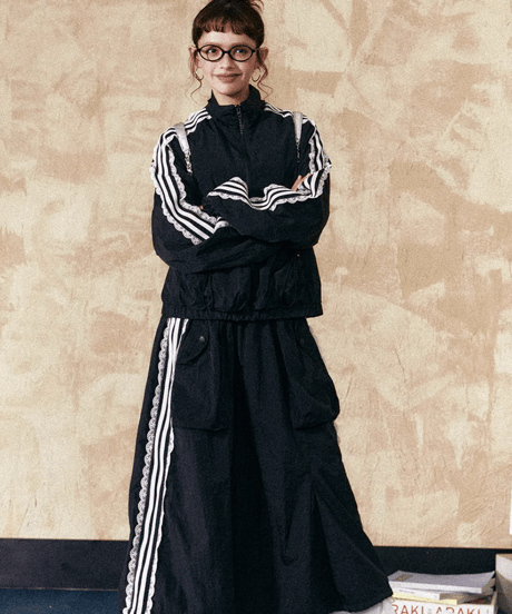 Race-Inspired Side-Stripe Track Jacket & Long Skirt Set