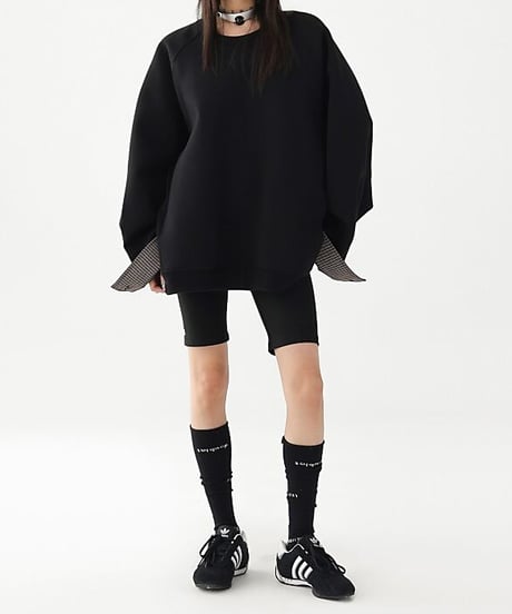 Checkered Cuff Oversized Sweatshirt Pullover  / 2colors