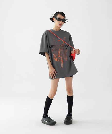 Abstract Flame Print Oversized T-Shirt / 2colors