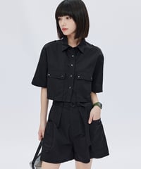 Cropped Short-Sleeve Shirt & Wide Shorts Setup