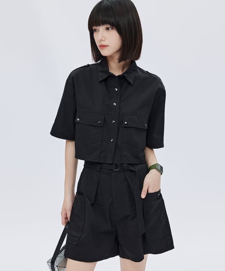 Cropped Short-Sleeve Shirt & Wide Shorts Setup