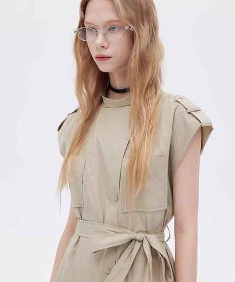 Flap Pocket French Sleeve Shirt Dress