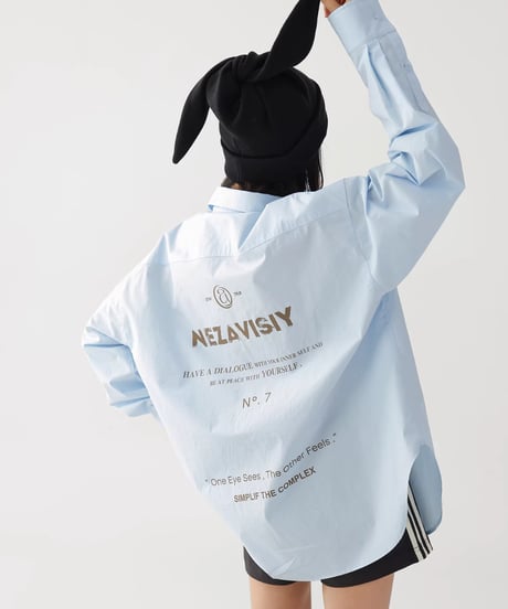 Letter Print Oversized Long-Sleeve Shirt  / 2colors